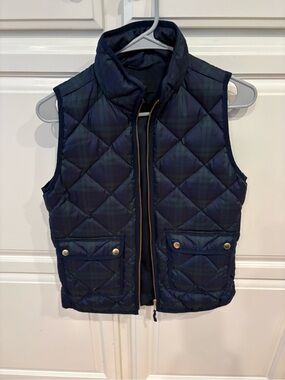 Jcrew Quilted Plaid Puffer Vest in Navy and Green
